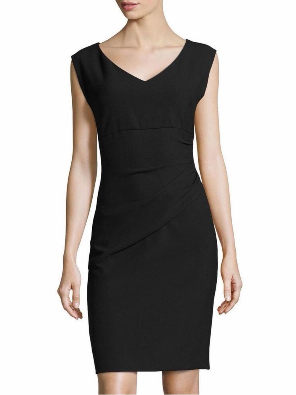 Diane von Furstenberg DVF Black Ruched Draped Sheath Dress V Neck Work 6